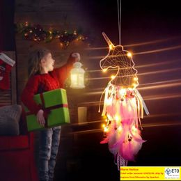 3 kleuren LED WINDE GIFES HARTSCHAPPALEKTE HANDMADE DREAMCatcher Feather Pendant Dream Catcher Creative Hanging Craft Wish Gift Home Decoratie