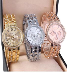 3 couleurs Luxury Quartz Diamond en acier inoxydable Crystal Platinum montre unisexe hommes femmes plaquées Genèva bling dames horloge watc8650290