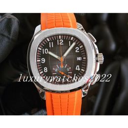 Montre chronographe 3 couleurs pour homme 42 mm 7750 Mouvement automatique Date Montres Valjoux Eta Noir Petite aiguille orange Bracelet en caoutchouc 5968 Montres de sport