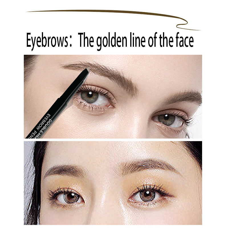 3 färger Natural Eyebrow Pencil Automatisk roterande dubbelhuvud med pensel Ultra Fin Dålig blyertsminkverktyg för kvinnor