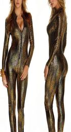 3 couleurs nouveauté Costume en peau de serpent dames Sexy Faux cuir Catsuit jeu Cosplay gothique fermeture éclair Up combinaison fille discothèque danse 7438800