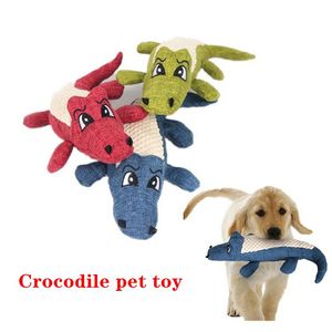 3 colores juguete para perros de lino juguetes de animales de peluche perros masticar con chirrido dientes limpios Coy cocodrilo rompecabezas azul rojo verde