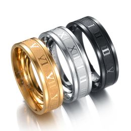 3 kleuren Romeinse cijfers roestvrijstalen ring mode persoonlijkheid mannelijke ringen sieraden