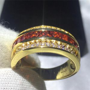 3 kleuren Ronde Mannelijke Band Ring Granaat 5A Zirkoon steen Party wedding band ring voor Mannen Geel goud gevuld mode Jewelry270x