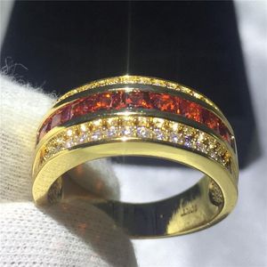 3 kleuren Ronde Mannelijke Band Ring Granaat 5A Zirkoon stone Party wedding band ring voor Mannen Geel goud gevuld mode Jewelry3344