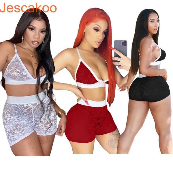 3 colori sexy carino due pezzi set estate donna slim tuta pizzo sling pantaloncini crop top biker corto legging set abbigliamento sportivo vendita calda