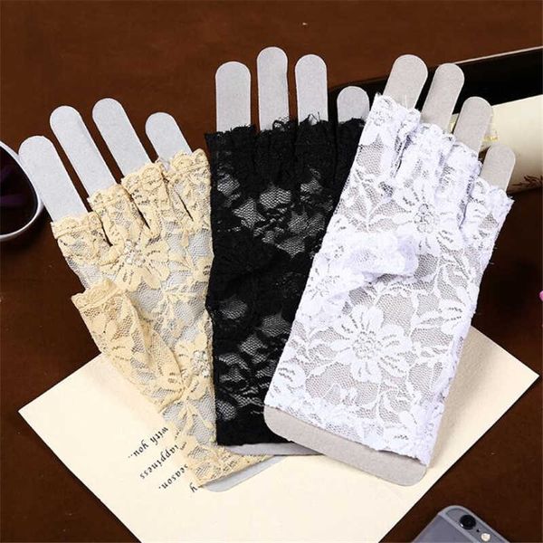 3 couleurs Sexy femme dame dentelle gants mitaines pour mariée femmes mitaines fête noir blanc Beige IU975801 Y0827