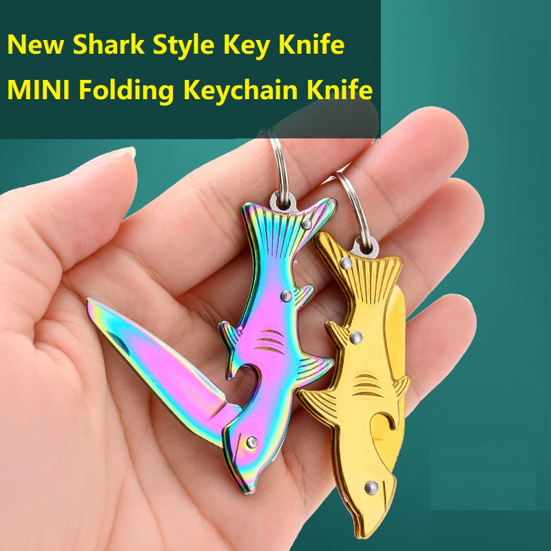 3 Colors Shark Style Key Knife Mini Folding Knife Keychain Knives Outdoor Camping Hunting Knives Woman Man Bag Pendant EDC Tool Hiking Blade