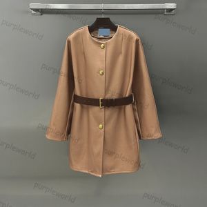 Manteau d'hiver en laine de styliste pour femmes, ceinture embellie, mi-longueur, col ras du cou, vestes classiques décontractées, manteau ample