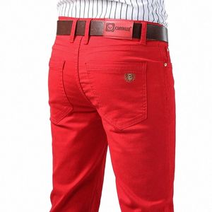 3 couleurs Printemps Fi Style Classique Hommes Slim Jaune Rouge Rose Jeans Busin Casual Cott Stretch Denim Pantalon Pantalon Mâle V1yY #