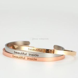 3 couleurs en acier inoxydable argent manchette inspirante bracelet de bracelets personnalisés Gravure Beautiful de côte pour femme Meilleur cadeau