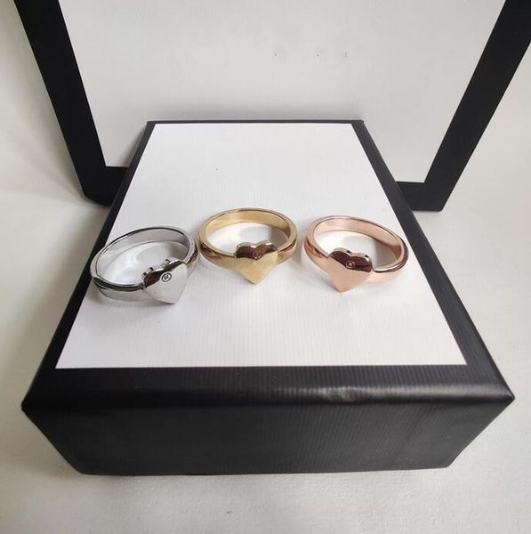 3 couleurs Top qualité extravagant simple coeur amour bague or luxe titane acier couple anneaux mode femmes designer bijoux dame