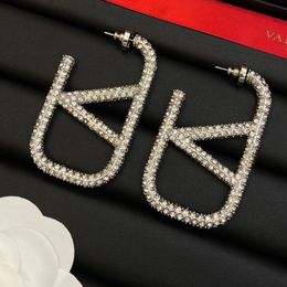 3 couleurs femmes concepteur boucles d'oreilles de luxe plein diamants carré à la mode cuivre boucle d'oreille de fiançailles en gros