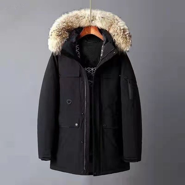 3 couleurs hommes parkas en duvet avec col en fourrure de raton laveur long style ykk zipper manches côtelées canard blanc mâle neige manteaux TF veste poche