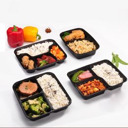 3 Compartiment Herbruikbare Plastic Voedselopslagcontainers met deksels, magnetron en vaatwasser, Bento Lunchbox, Set van 10