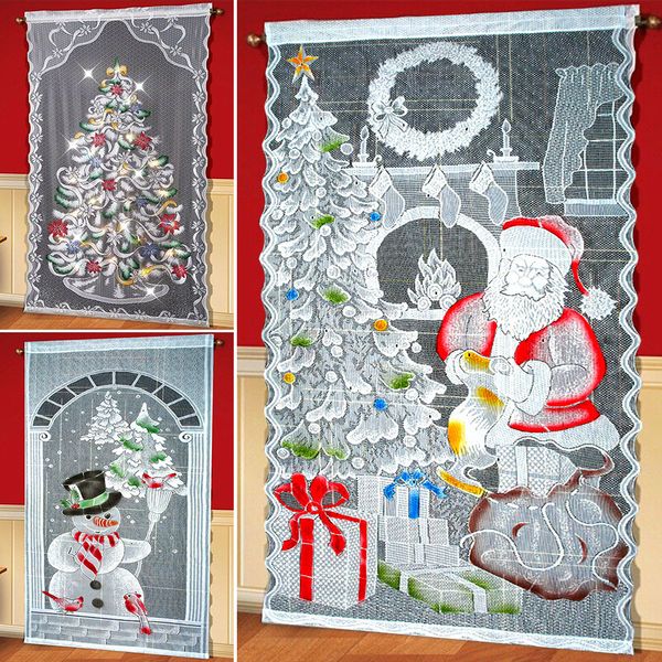 3 diseños Cortinas navideñas Papá Noel muñeco de nieve Reno impresión cortinas de encaje 40x84 pulgadas habitación decoración del hogar cortina con LED o no