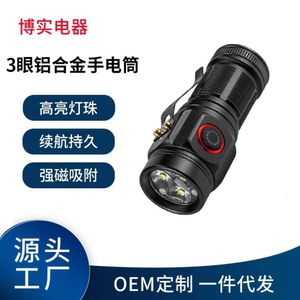 Mini lampe de poche LED Portable à 3 yeux, haute luminosité, à pince, longue portée, pour l'équitation en plein air, la pêche nocturne, 635111