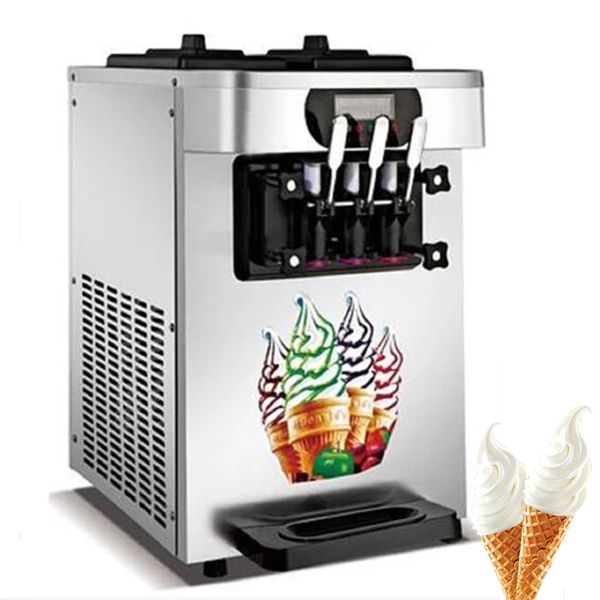 Machine à crème glacée molle à 3 saveurs Gelato à cône sucré commercial faisant la Machine à fabriquer des crèmes glacées au yaourt de bureau 1700W