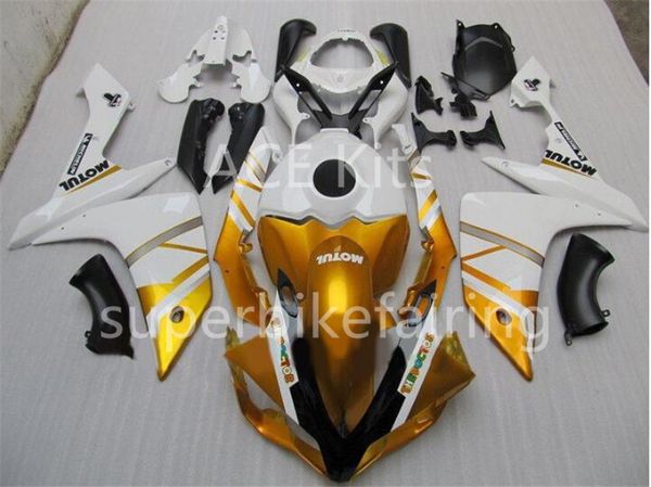 3 cadeaux gratuits Carénages complets pour Yamaha YZF 1000 YZF R1 2007 2008 Kit complet de carénage de moto en plastique injecté Or Jaune Blanc A15