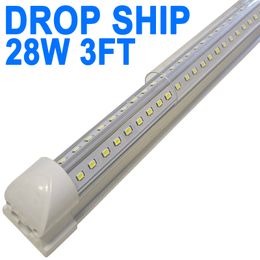 Tubo de luz LED integrado de 3 pies, 28 W, T8 en forma de V, 36 pulgadas, cuatro filas, 5000 lúmenes, cubierta transparente, blanco súper brillante, 6500 K, luces LED para tienda de 8 pies (equivalente a fluorescente de 300 W) crestech