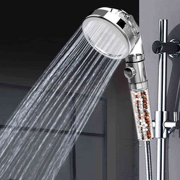 Pommeau de douche à 3 fonctions, filtre à anions SPA, robinet de salle de bains, pomme de douche à haute pression, économie d'eau avec interrupteur à bouton marche/arrêt H1209