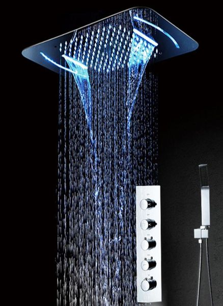 3 fonctions eau Folw pluie cascade brumeuse LED pomme de douche 64 couleurs télécommande salle de bain grande pomme de douche mélangeur thermostatique Sho7497529