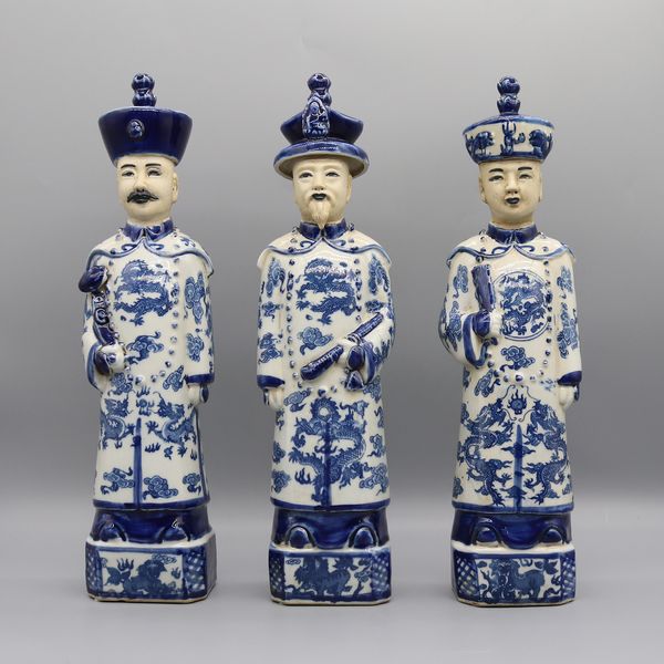 3 générations d'empereurs chinois de la dynastie Qing, statue d'empereur en porcelaine, décoration de la maison