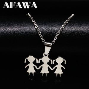 3 meninas amor família colar de aço inoxidável pai criança menina pingente colares jóias acessórios femininos presente nn510s01