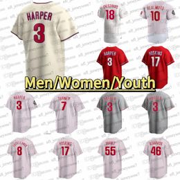 3 Harper Jersey Kyle Schwarber Trea Turner J. T. Realmuto Alec Bohm Bryson Stott Rhys Hoskins Aaron Nola Brandon Marsh Zack Wheeler Mike Schmidt Maillots de baseball