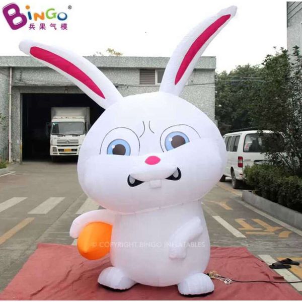 Conejo blanco animal inflable gigante al aire libre de 3 alturas que sostiene el personaje de dibujos animados de zanahoria para publicidad de eventos Decoración de Pascua con soplador de aire Juguetes Deportes