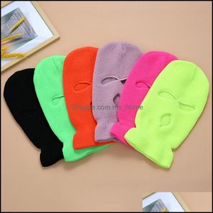 3-Hole Fl Face Er Ski Mask Winter Cap Clava Hood Beanie Warm Tactical Hat Party Hats 14 Couleurs Ljjk2449 Drop Delivery 2021 Caps Accessoire