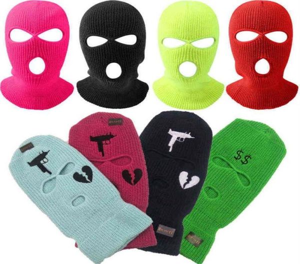 3 trous hiver chaud unisexe cagoule masque chapeau masque complet noir tricoté Ski Snowboard chapeau casquette Hip Hop plusieurs couleurs Beanie3135310346