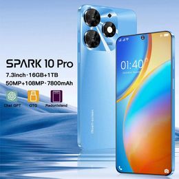 * 3 heures chaudes !! * chaud!7,3 pouces 5G Spark 10 Pro Android 4G Smartphone 3 Go RAM + 1 To ROM SIDGE Empreinte digitale AI Téléphones cellulaires de déverrouillage intelligent