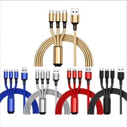 Câbles de téléphone portable tressés en nylon 3 en 1 de 1,2 m Câble de charge rapide USB multi-ports Type C Micro USB Cordon de chargeur Android pour téléphones Xiaomi Samsung Huawei avec emballage PP