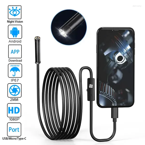 Cámara endoscópica Android 3 en 1, 1080P, 6LED, boroscopio de inspección impermeable con Cable duro de 5,5 diámetro, 1m/2m