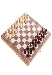 3 en 1 30 30CM planche pliante en bois jeu d'échecs international pièces ensemble Staunton Style Chessmen Collection jeu de société Portable282g4452653