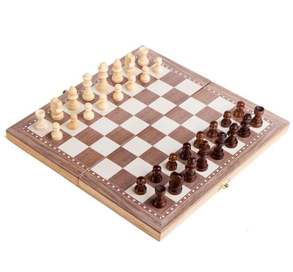 Tablero plegable 3 en 1 de 30 y 30CM, juego de piezas de ajedrez internacional de madera, colección de ajedrez estilo Staunton, juego de mesa portátil282g7488310