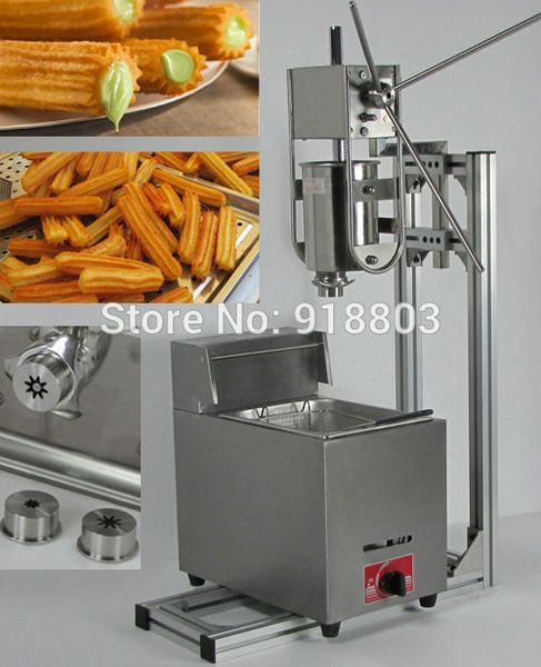 Machine de remplissage de fabricant de churros manuel en acier inoxydable 3 en 1 3L + support de travail + friteuse à gaz GPL 6L