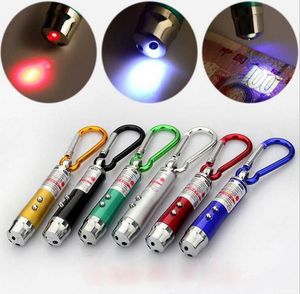 3 in 1 5 MW Laser Pen Pointer Mini LED Zaklamp Torch Aluminium Legering Zaklampen Noodfakkels met Sleutelhanger Gratis DHL