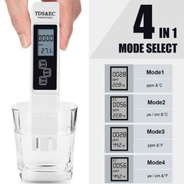 3 dans 1 Aquarium Hydroponics TDS METER TESTER TESTER PH Analyseurs numériques EC Thermomètre de pureté d'eau multifonctionnelle