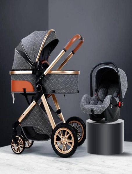 3 en 1 poussette de bébé Luxury High Landscape Baby Pram Portissée portable Kinderwagen Bassinet Car NEW6242848