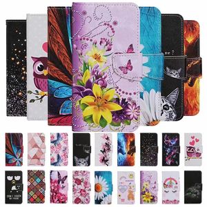 bloem vlinder lederen portemonnee hoesjes voor samsung galaxy s22 ultra plus a13 a33 a53 5g a03s 166 164 MM wolf tijger schedel roos zee oceaan cartoon kaartsleuf houder flip cover