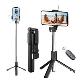 Trépied Selfie Stick sans fil compatible Bluetooth 3 en 1 avec lumière de remplissage télécommande vidéo voyage en direct Portable Mini Self-T