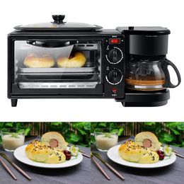 3-in-1 Ontbijt Machine 600 w koffiepot + 750 w Teppanyaki + 750 w oven Broodbakmachine Brood Broodrooster/Gebakken Ei/Koffie Fornuis