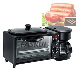 Máquina de desayuno 3 en 1, horno eléctrico multifunción, cafetera, huevo, tortilla, sartén, parrilla antiadherente, Mini horno de pan y Pizza