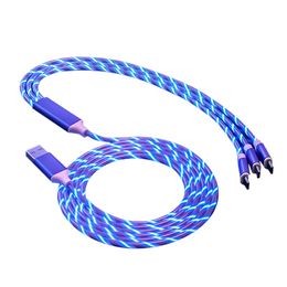 3 en 1 cables 1.2m LED Flujo Tipo C Cable Micro USB Línea de carga rápida para Xiaomi Samsung Huawei Teléfonos HTC