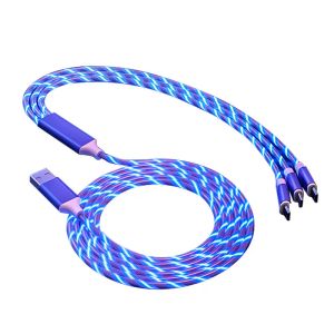 3 In 1 kabels 1,2 m LED stromend licht type C Micro USB -kabel Snelle laadlijn voor Xiaomi Samsung Huawei -telefoons