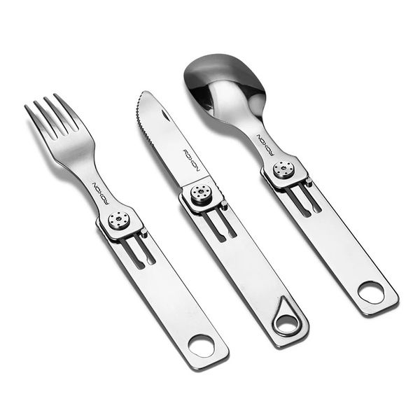 3 en 1 Couvrerie de camping Set Couteau à fourchette à la fourchette en acier inoxydable portable et détachable