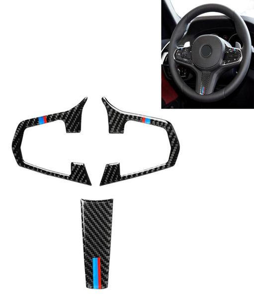 Etiqueta decorativa del botón del volante tricolor de fibra de carbono 3 en 1 para BMW Serie 5 G30 X3 G01 Unidad izquierda y derecha Univers1454967