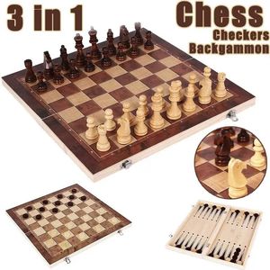 3 in 1 Chess Board Folding Wooden Portable Chess Game Board Wooden Chess Board for AdultsChess Checkers and Backgammon 240111